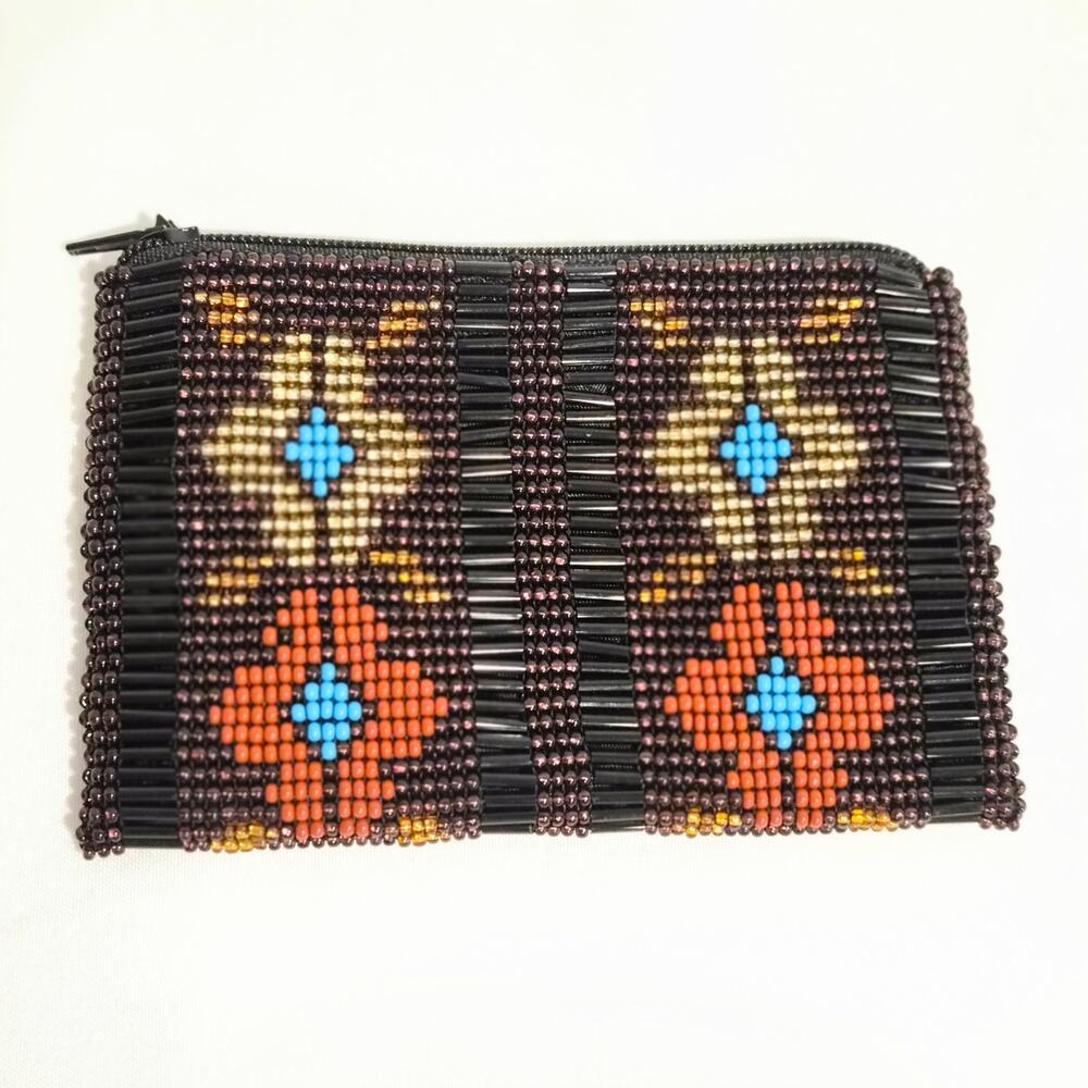 Vintage Beaded Coin Purse Boho Southwestern‎ Geometric Floral Seed Bead Pouch